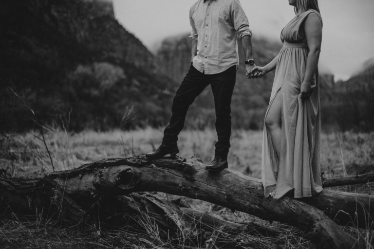 black and white, engagement, elopement, adventure session, zion national park, couples