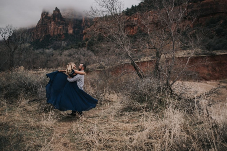 engagement, elopement, adventure session, zion national park, couples