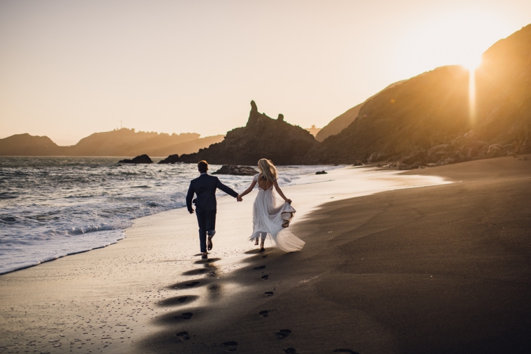 adventure couple black sand beach california elopement