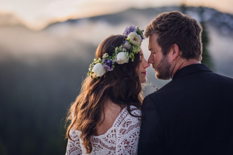 adventure elopement photography, elopement, olympic national park elopement, fog, sunset, adventurous couple