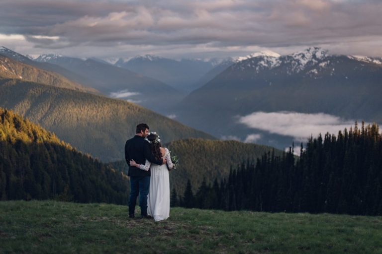 adventure elopement photography, elopement, olympic national park elopement, sunset, adventurous couple