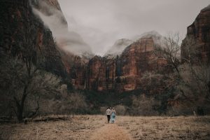 zion national park, foggy mountains, adventure session