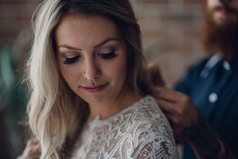 bride getting ready for elopement