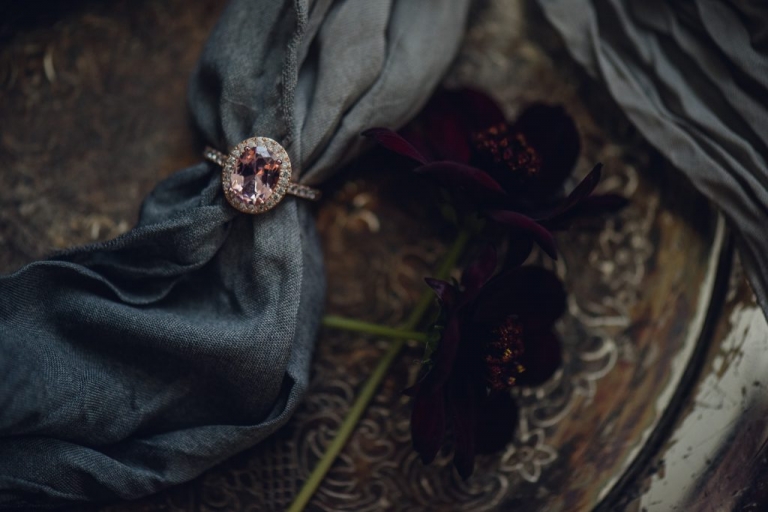 rose gold oval engagement ring detail