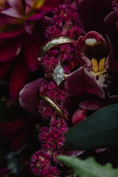 diamond ring in magenta flowers