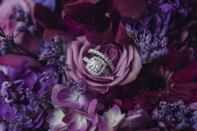 diamond ring in purple flowers hilton head south carolina