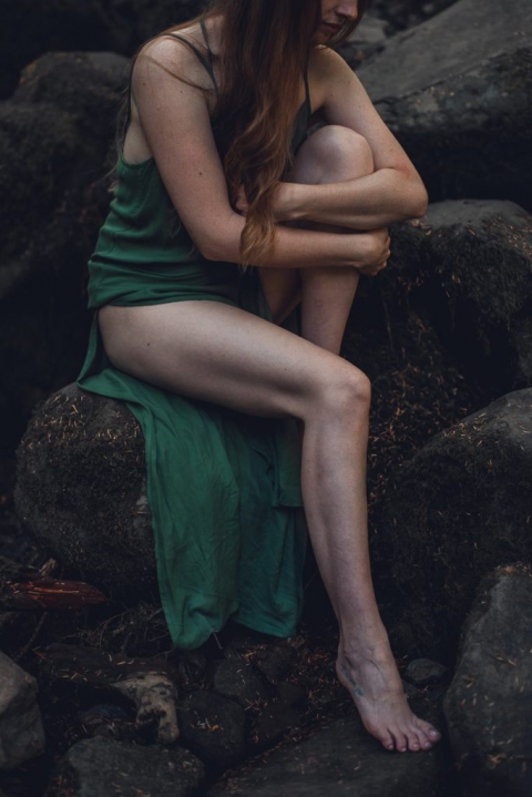 green dress solitude woman portrait