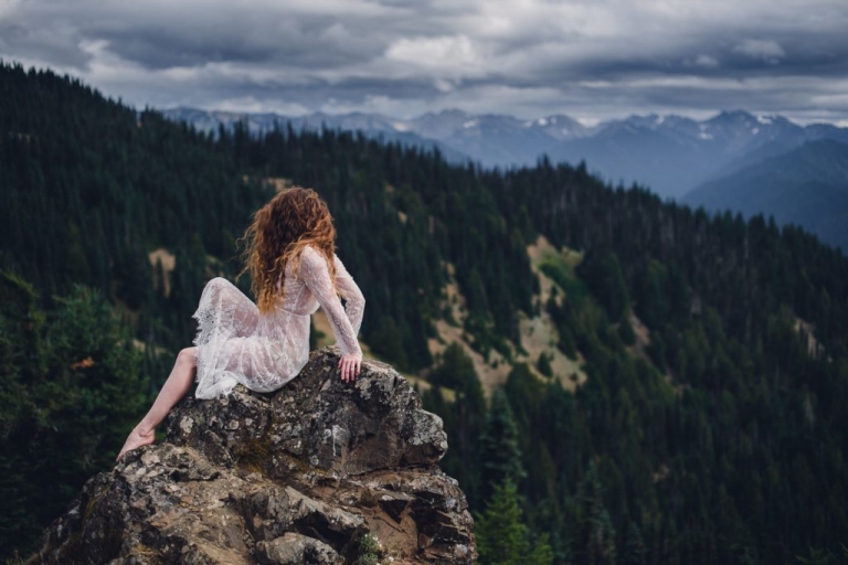 white dress redhead portrait hurricane ridge olympic mountains washington