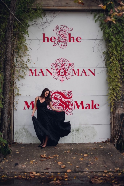 black dress twirl houston engagement session art district