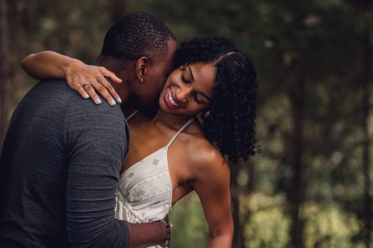 neck kiss during adventure session in virginia