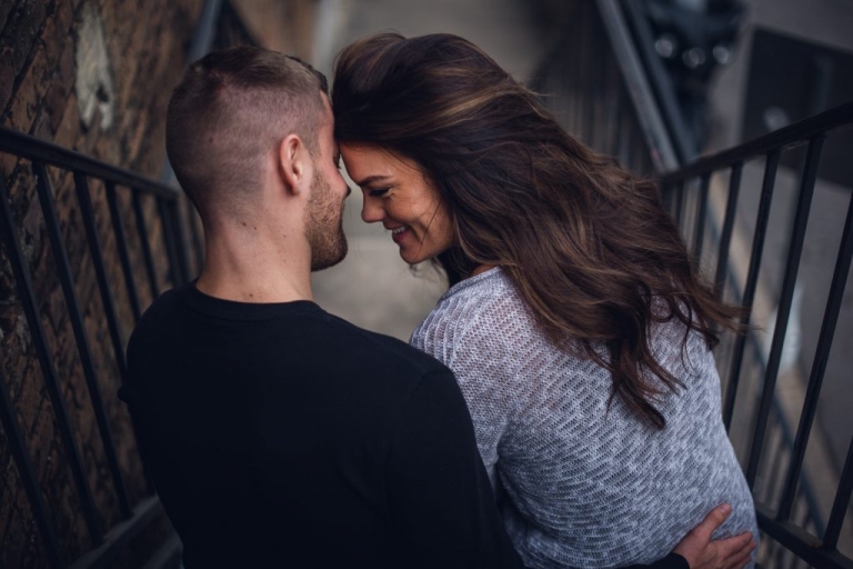 engagement couple laughing