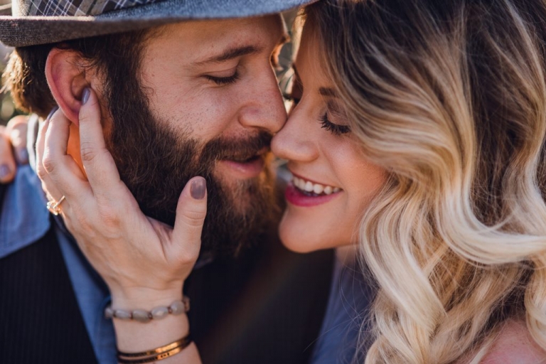 upclose detail of couples faces during adventure session