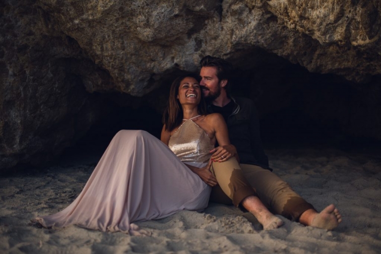 couples adventure session in a cave