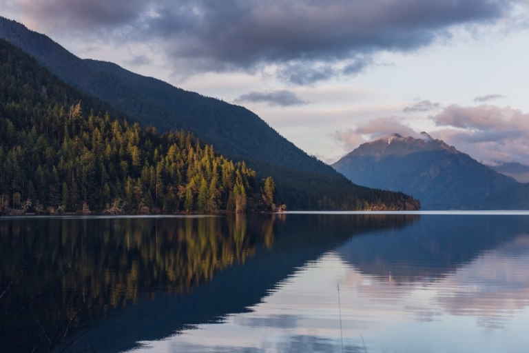 sunset clouds reflection on lake crescent washington