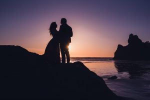 silhouette, sunset, olympic national park, ruby beach, adventure engagement session, adventure photography, adventure phtoographer