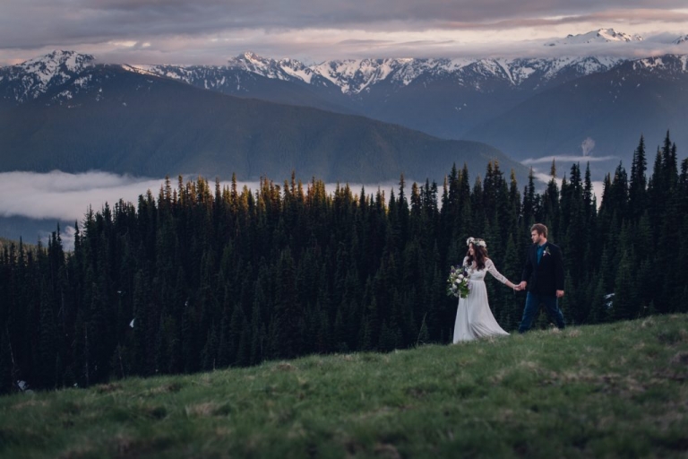 olympic mountain wedding, adventure elopement photography, elopement, olympic national park elopement, sunset, adventurous couple