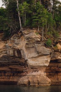 Michigan's Pictured Rocks on Lake Superior, mineral stain, cliffs, midwest, great lakes, sunset, boat tours, summertime, lake water, upper peninsula, UP Michigan, Michigan, Lake Superior, pictured rocks, greenery, great lakes, midwest