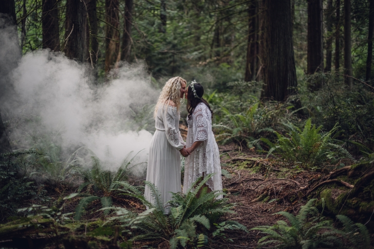 pacific northwest elopement, pacific northwest elopement photographer, olympic national park, Washington Elopement Photographer, Washington Olympic Peninsula, forest elopement, boho style wedding, bohemian style wedding dress, Hoh Rainforest