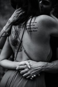 black and white, back tattoos, Malibu, California, adventure photography, adventure photographer, adventure session, adventurous wedding, adventure elopement, adventure wedding photographer, adventure wedding, red summer dress