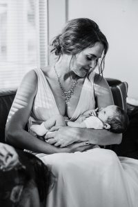 black and white, newborn, bride, sleeveless wedding dress, Houston summer elopement