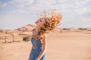 adventure photography and elopements, Sahara Desert, sand dune, Morocco, hair flip