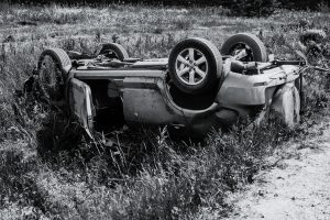 upside down toyota rav4 in ditch