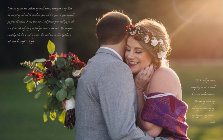 couple embraces at sunset during their intimate elopement