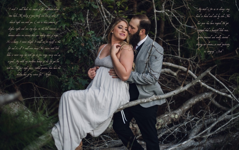 bride and groom sit among tree branches on their elopement day