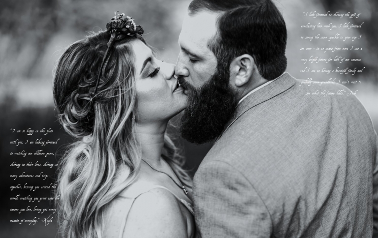 black and white image of wedding couple kissing during their elopement