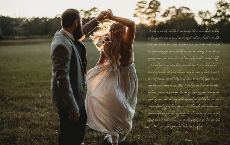 bride and groom dance at sunset in a field during their intimate elopement