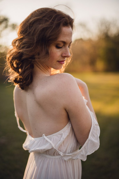 Sarah in a white dress